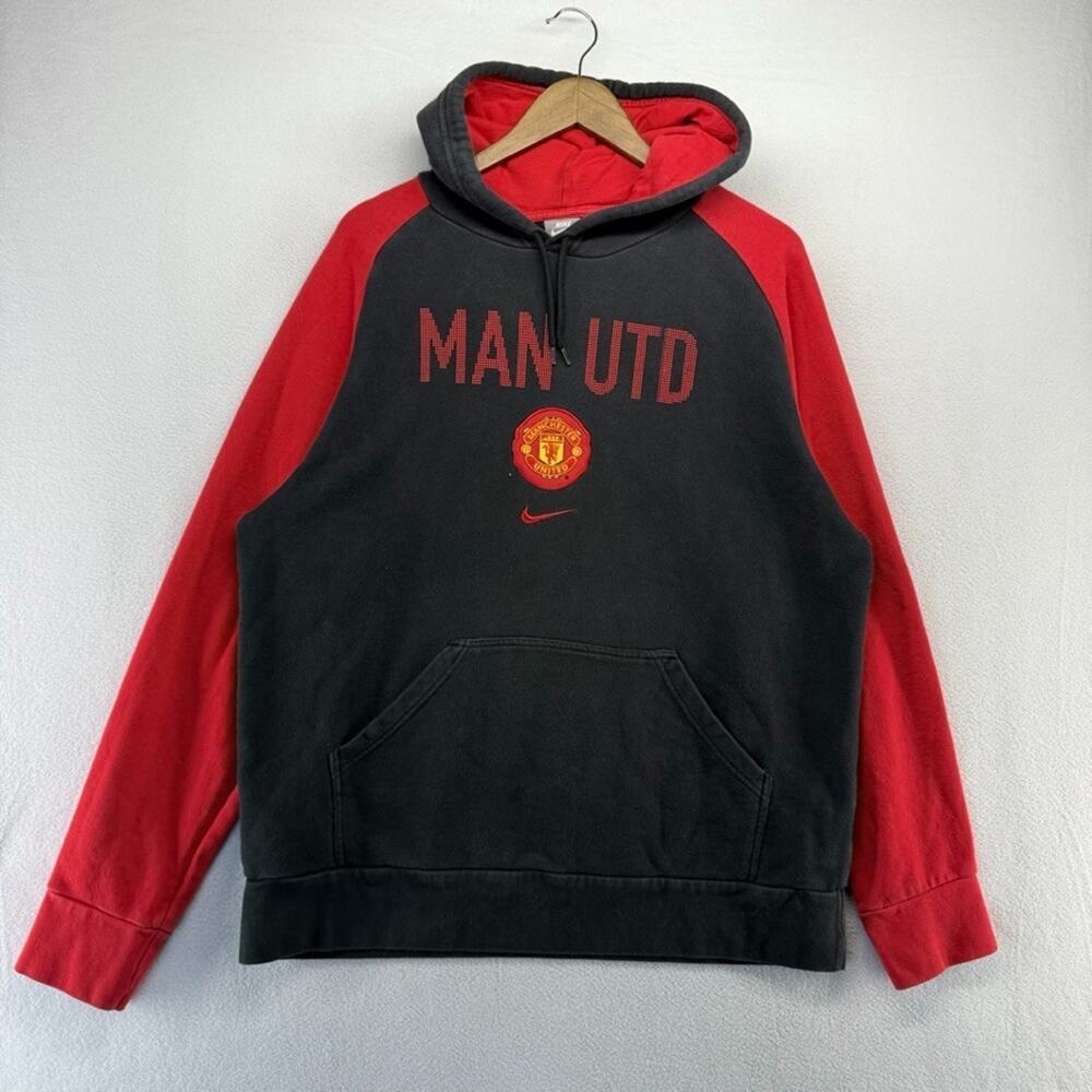 Manchester United Hoodie mens XL Black Nike Center Swoosh Sweatshirt Y2k Vintage